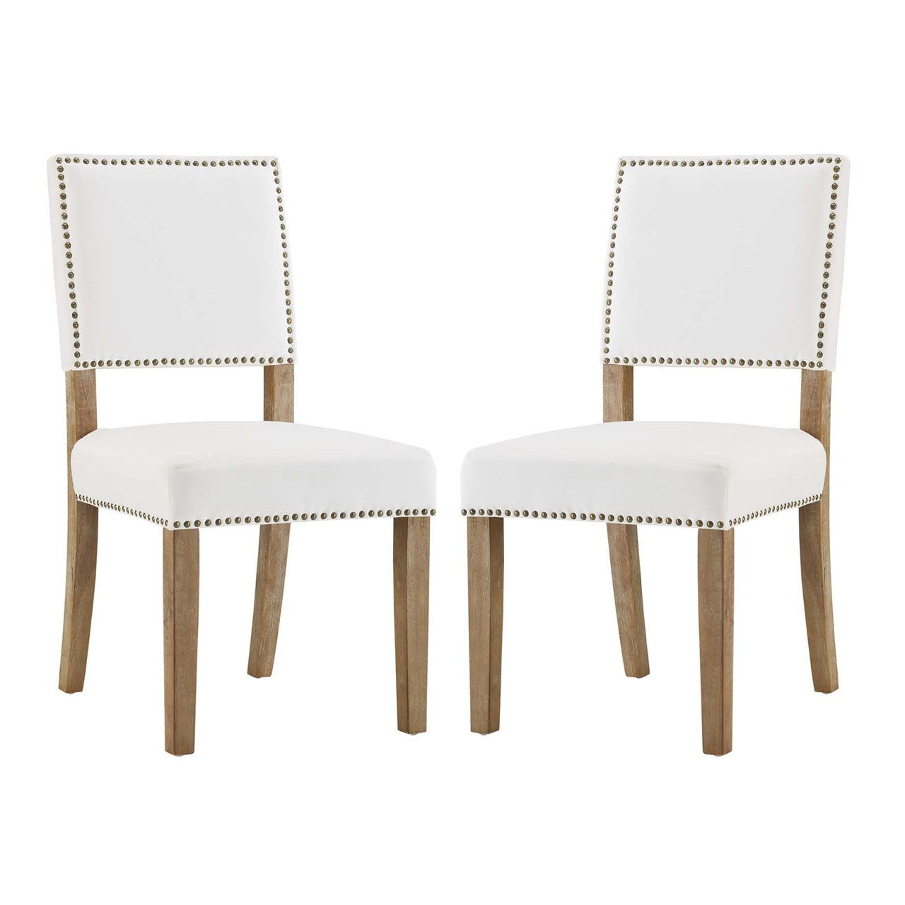 Oblige Dining Chair Wood Set of 2, Velvet Fabric Wood, Ivory White 15441