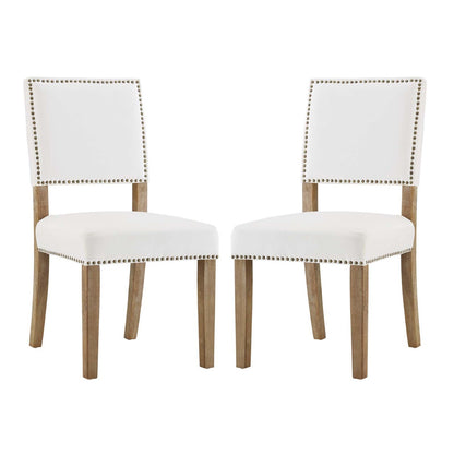 Oblige Dining Chair Wood Set of 2, Velvet Fabric Wood, Ivory White 15441