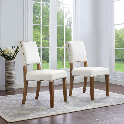 Oblige Dining Chair Wood Set of 2, Velvet Fabric Wood, Ivory White 15441
