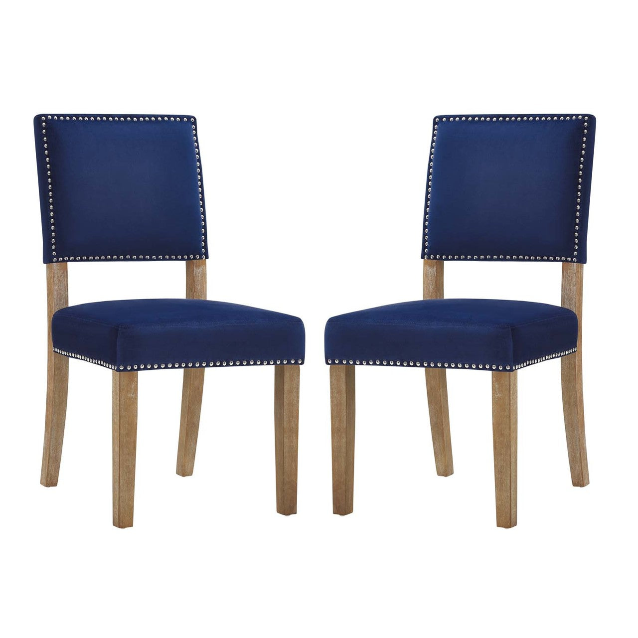 Oblige Dining Chair Wood Set of 2, Velvet Fabric Wood, Navy Blue 15442