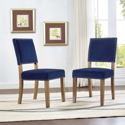 Oblige Dining Chair Wood Set of 2, Velvet Fabric Wood, Navy Blue 15442
