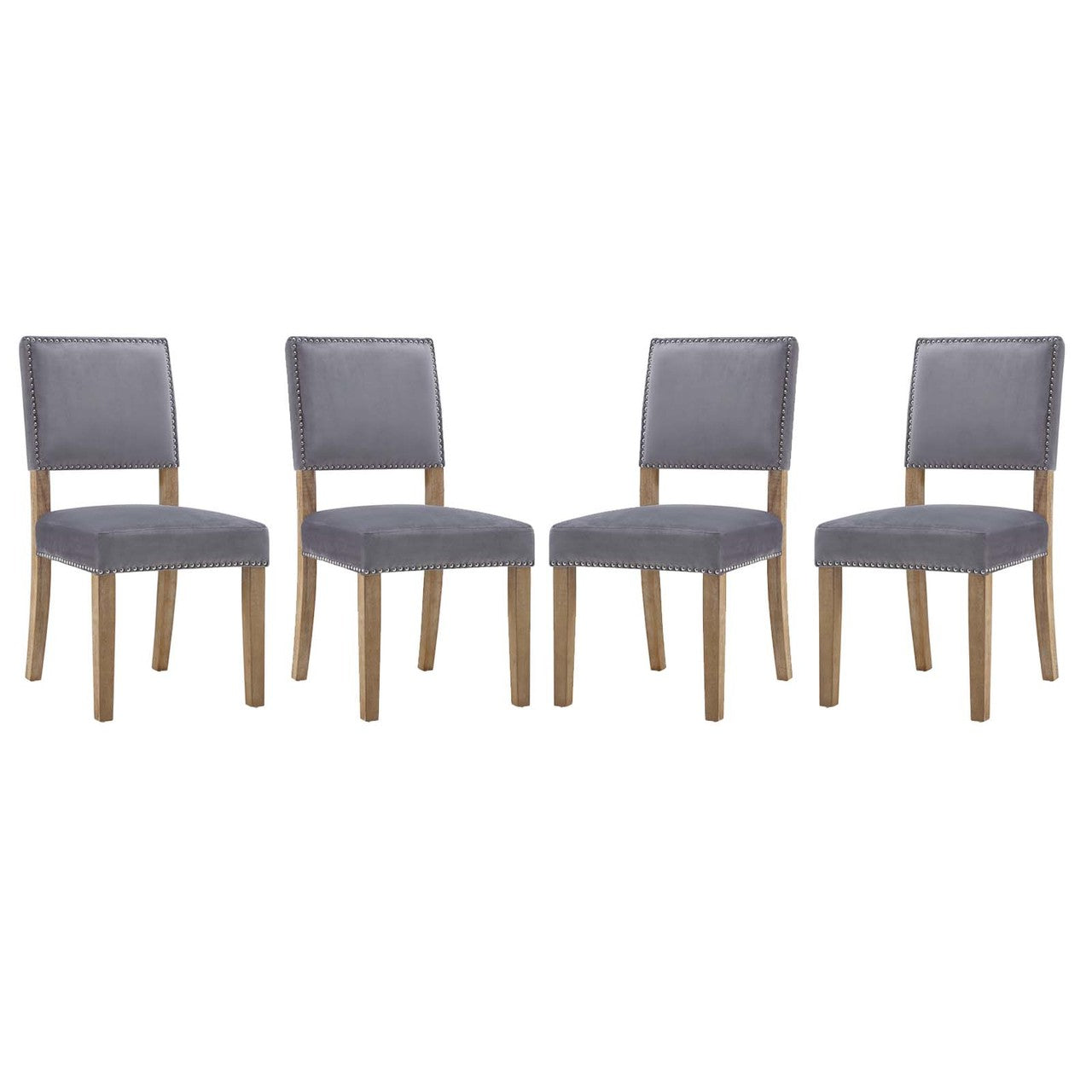Oblige Dining Chair Wood Set of 4, Velvet Fabric Wood, Grey Gray 15820