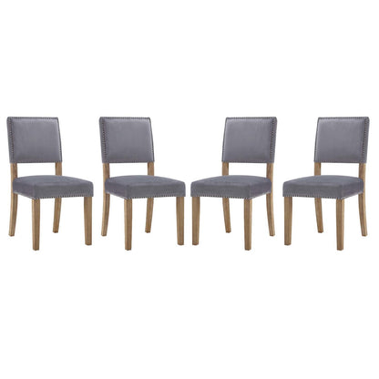Oblige Dining Chair Wood Set of 4, Velvet Fabric Wood, Grey Gray 15820