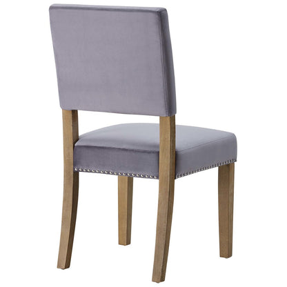 Oblige Dining Chair Wood Set of 4, Velvet Fabric Wood, Grey Gray 15820