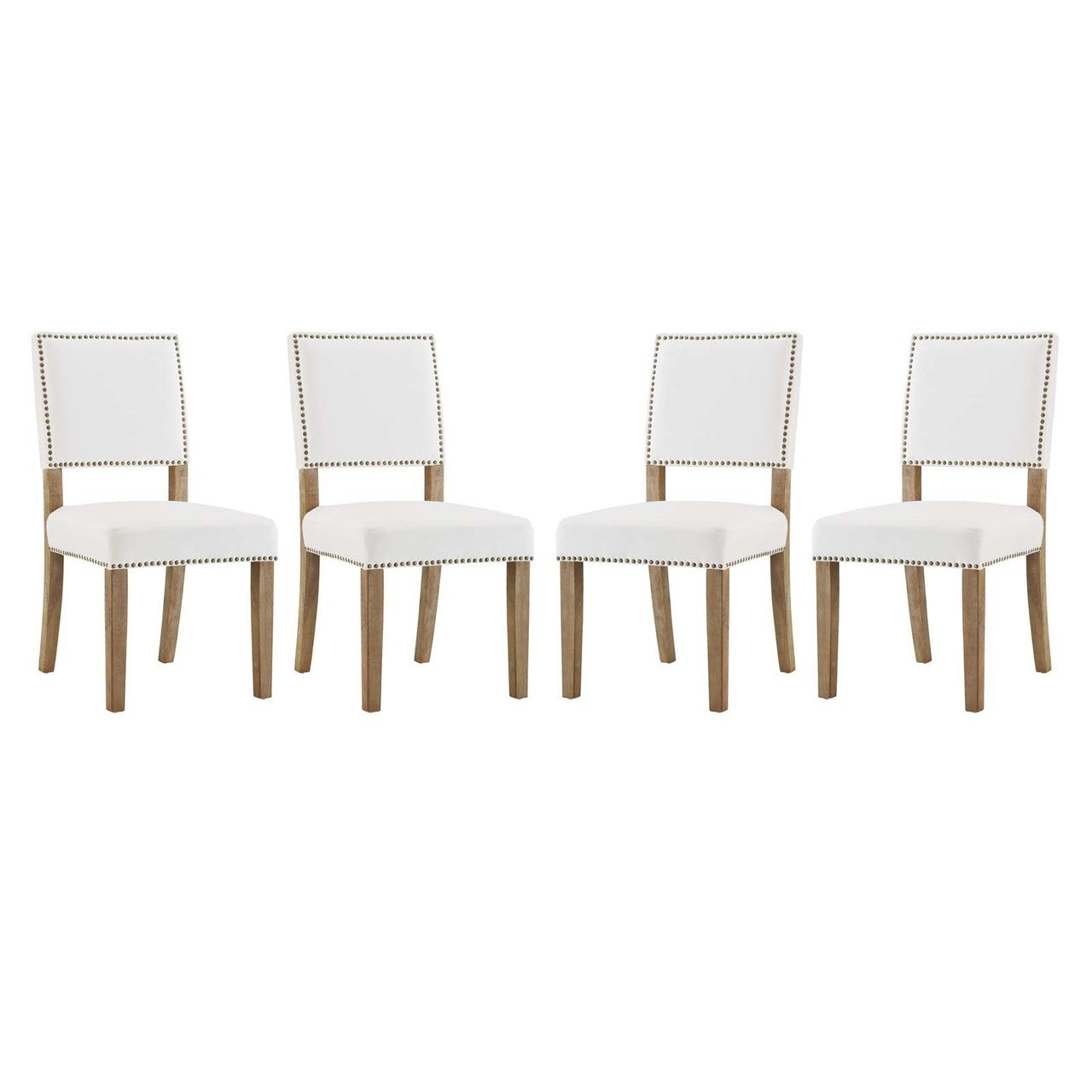 Oblige Dining Chair Wood Set of 4, Velvet Fabric Wood, Ivory White 15821