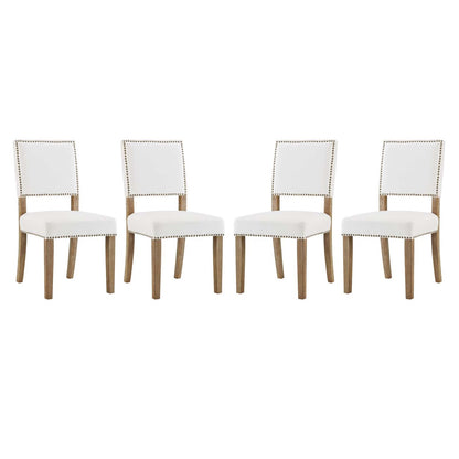 Oblige Dining Chair Wood Set of 4, Velvet Fabric Wood, Ivory White 15821
