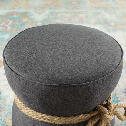 Beat Nautical Rope Upholstered Fabric Ottoman, Fabric, Grey Gray, 17429