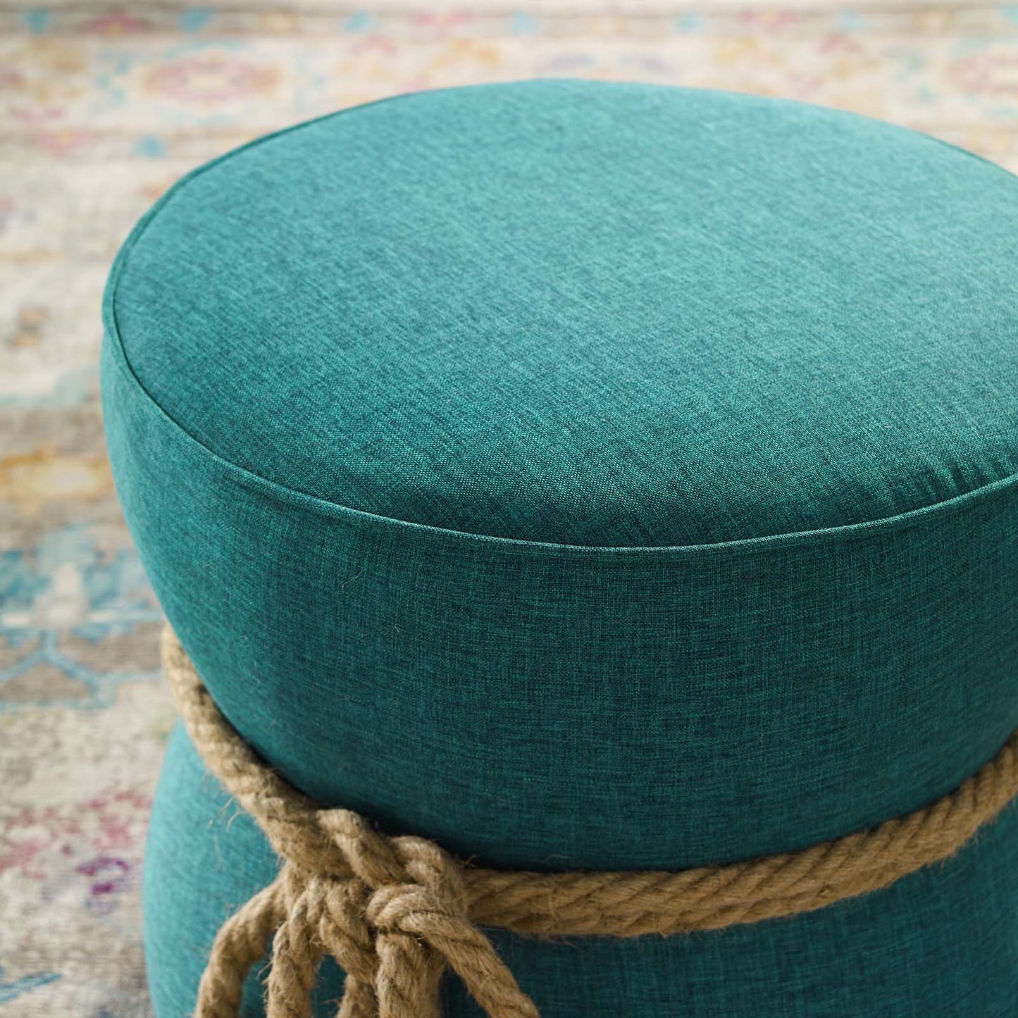 Beat Nautical Rope Upholstered Fabric Ottoman, Fabric, Aqua Blue, 17430