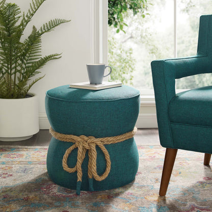 Beat Nautical Rope Upholstered Fabric Ottoman, Fabric, Aqua Blue, 17430
