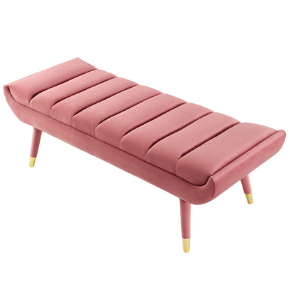 Guess Channel Tufted Performance Velvet Accent Bench, Velvet Fabric, Pink, 17432