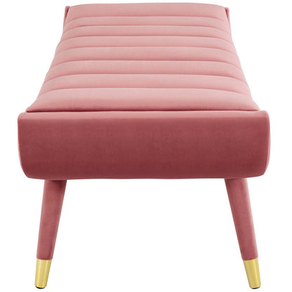 Guess Channel Tufted Performance Velvet Accent Bench, Velvet Fabric, Pink, 17432