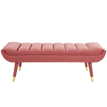 Guess Channel Tufted Performance Velvet Accent Bench, Velvet Fabric, Pink, 17432