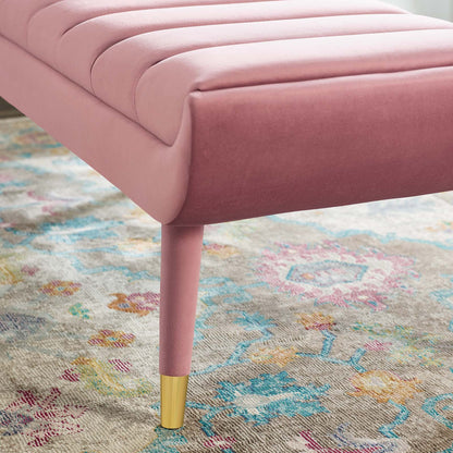 Guess Channel Tufted Performance Velvet Accent Bench, Velvet Fabric, Pink, 17432