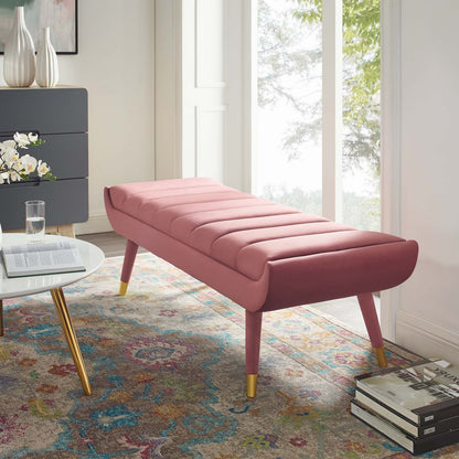 Guess Channel Tufted Performance Velvet Accent Bench, Velvet Fabric, Pink, 17432