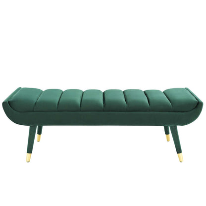Guess Channel Tufted Performance Velvet Accent Bench, Velvet Fabric, Green, 17433