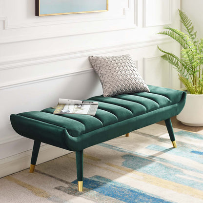 Guess Channel Tufted Performance Velvet Accent Bench, Velvet Fabric, Green, 17433
