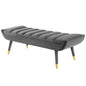 Guess Channel Tufted Performance Velvet Accent Bench, Velvet Fabric, Grey Gray, 17434