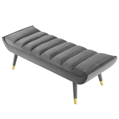 Guess Channel Tufted Performance Velvet Accent Bench, Velvet Fabric, Grey Gray, 17434