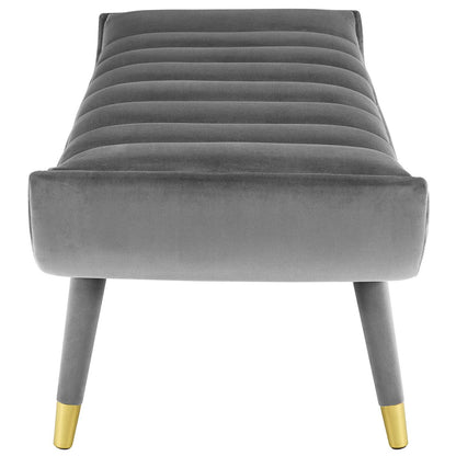 Guess Channel Tufted Performance Velvet Accent Bench, Velvet Fabric, Grey Gray, 17434