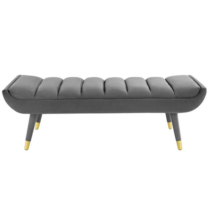 Guess Channel Tufted Performance Velvet Accent Bench, Velvet Fabric, Grey Gray, 17434