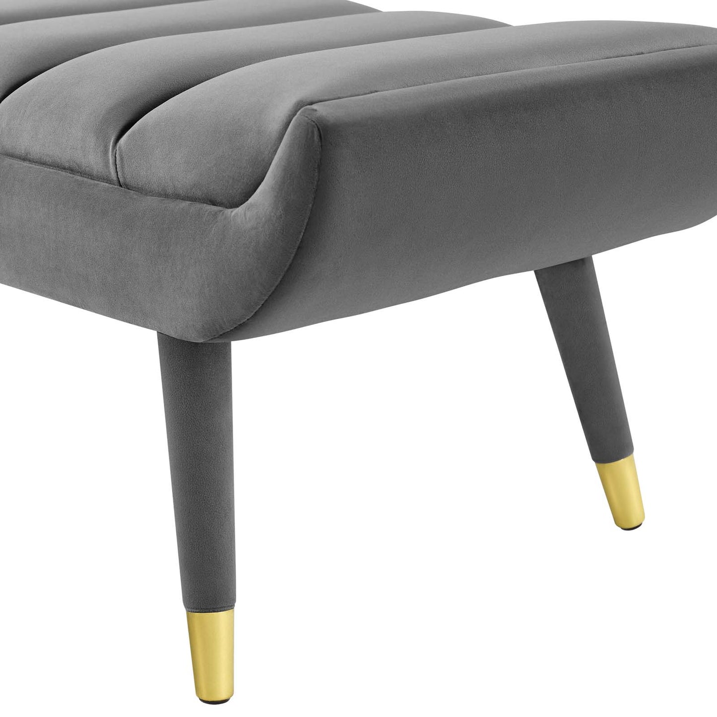 Guess Channel Tufted Performance Velvet Accent Bench, Velvet Fabric, Grey Gray, 17434