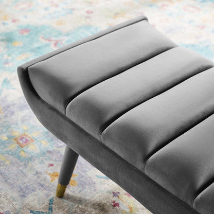 Guess Channel Tufted Performance Velvet Accent Bench, Velvet Fabric, Grey Gray, 17434