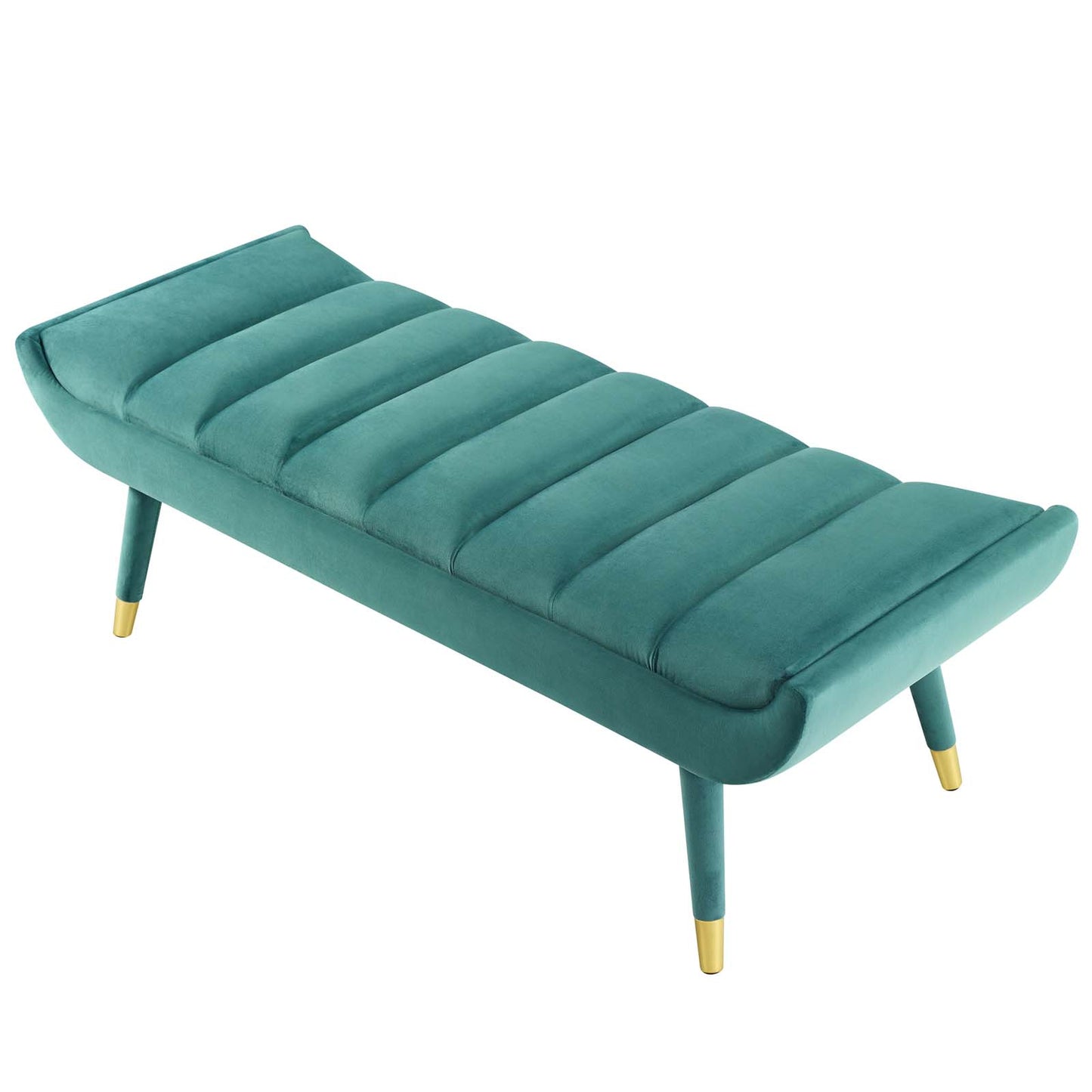Guess Channel Tufted Performance Velvet Accent Bench, Velvet Fabric, Aqua Blue, 17435