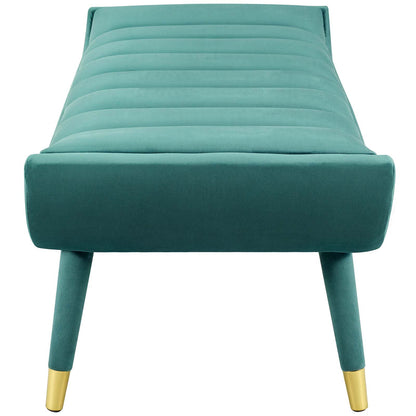 Guess Channel Tufted Performance Velvet Accent Bench, Velvet Fabric, Aqua Blue, 17435