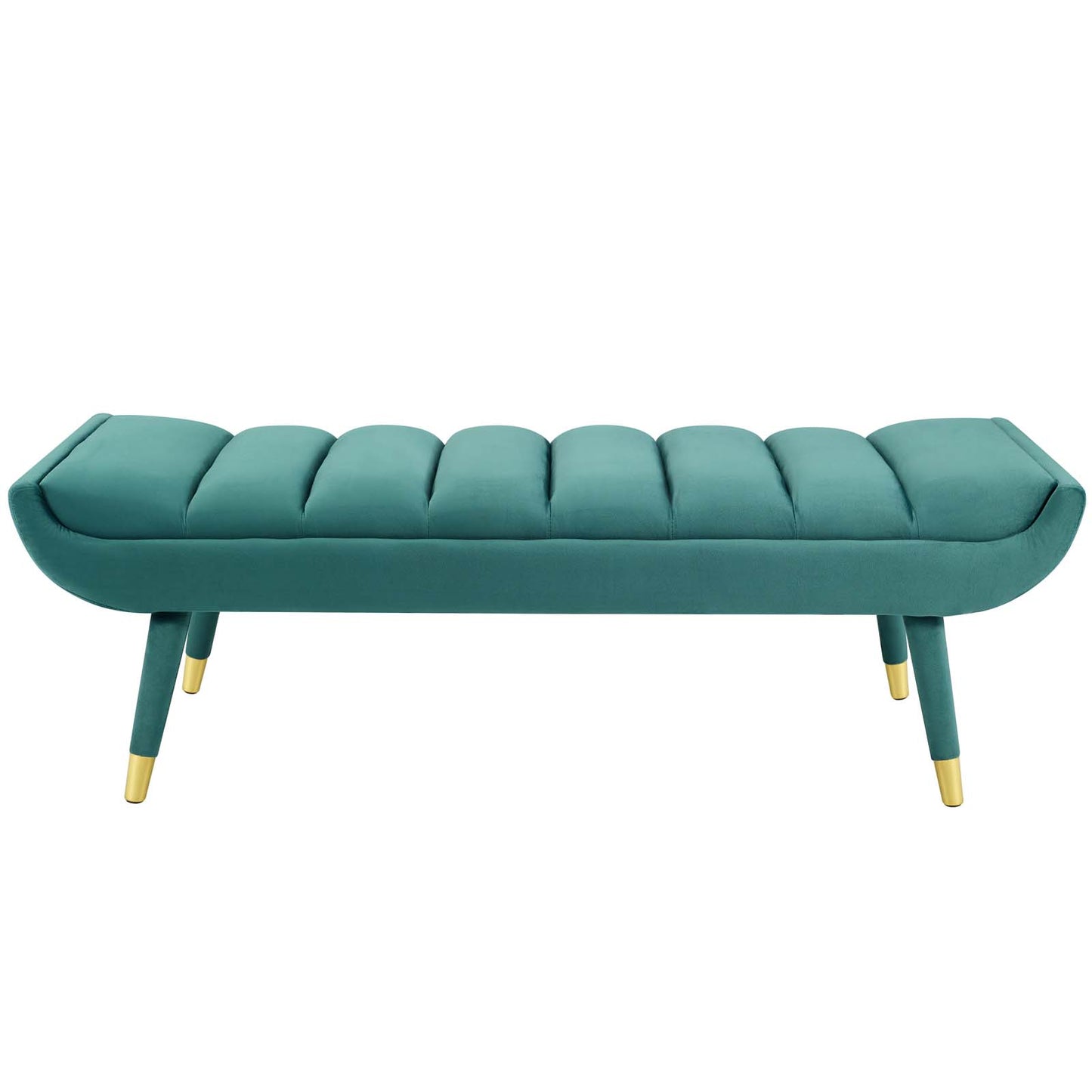 Guess Channel Tufted Performance Velvet Accent Bench, Velvet Fabric, Aqua Blue, 17435
