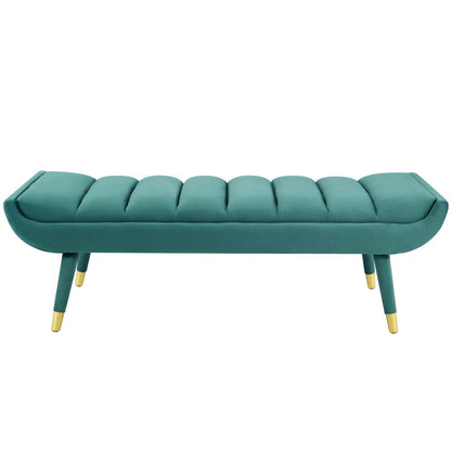Guess Channel Tufted Performance Velvet Accent Bench, Velvet Fabric, Aqua Blue, 17435