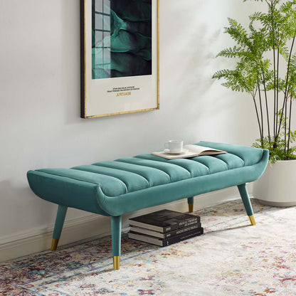 Guess Channel Tufted Performance Velvet Accent Bench, Velvet Fabric, Aqua Blue, 17435