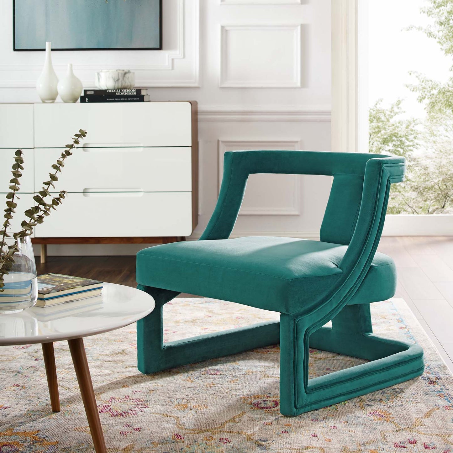 Requisite Accent Lounge Performance Velvet Armchair, Velvet Fabric Wood, Aqua Blue, 17438