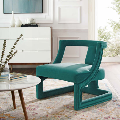 Requisite Accent Lounge Performance Velvet Armchair, Velvet Fabric Wood, Aqua Blue, 17438