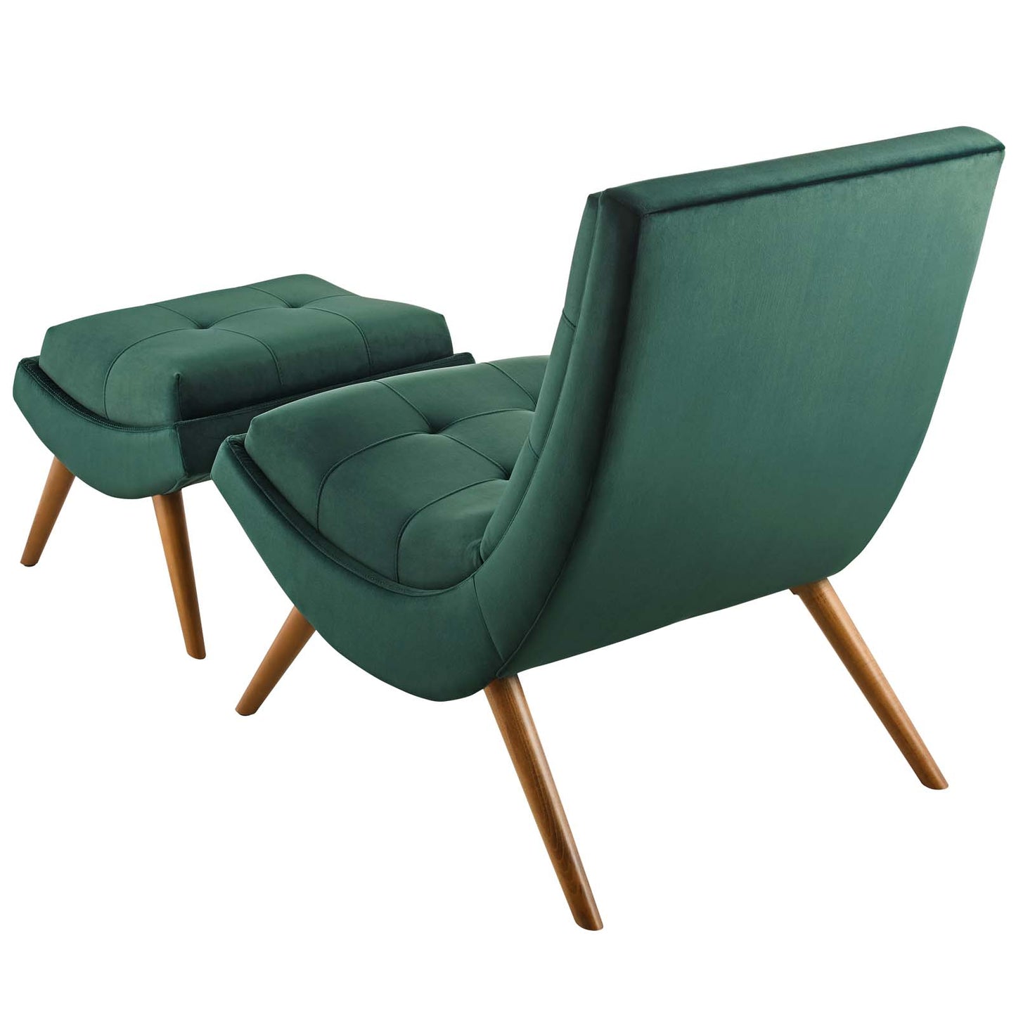 Ramp Upholstered Performance Velvet Lounge Chair and Ottoman Set, Velvet Fabric Wood, Green, 17442