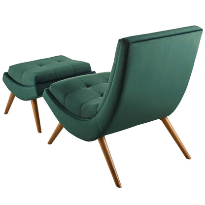 Ramp Upholstered Performance Velvet Lounge Chair and Ottoman Set, Velvet Fabric Wood, Green, 17442