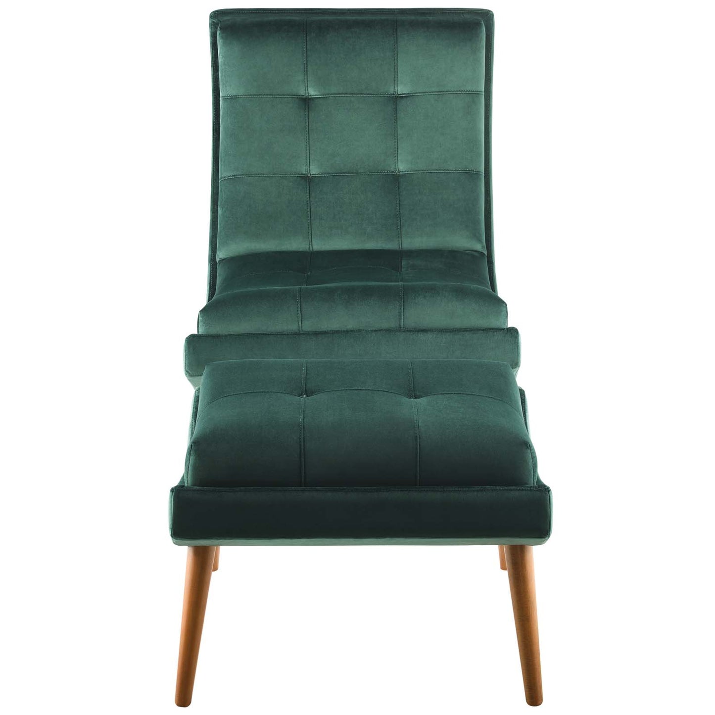 Ramp Upholstered Performance Velvet Lounge Chair and Ottoman Set, Velvet Fabric Wood, Green, 17442