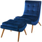 Ramp Upholstered Performance Velvet Lounge Chair and Ottoman Set, Velvet Fabric Wood, Navy Blue, 17445