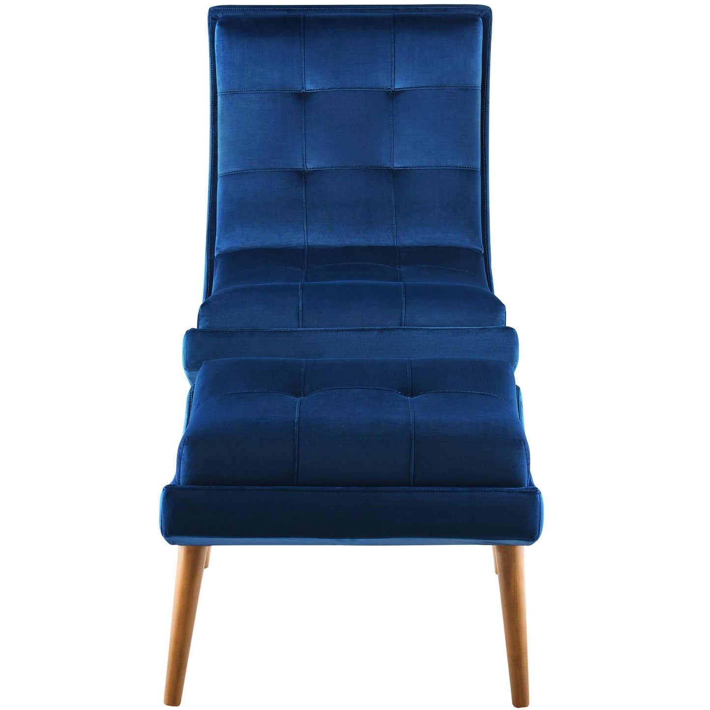 Ramp Upholstered Performance Velvet Lounge Chair and Ottoman Set, Velvet Fabric Wood, Navy Blue, 17445