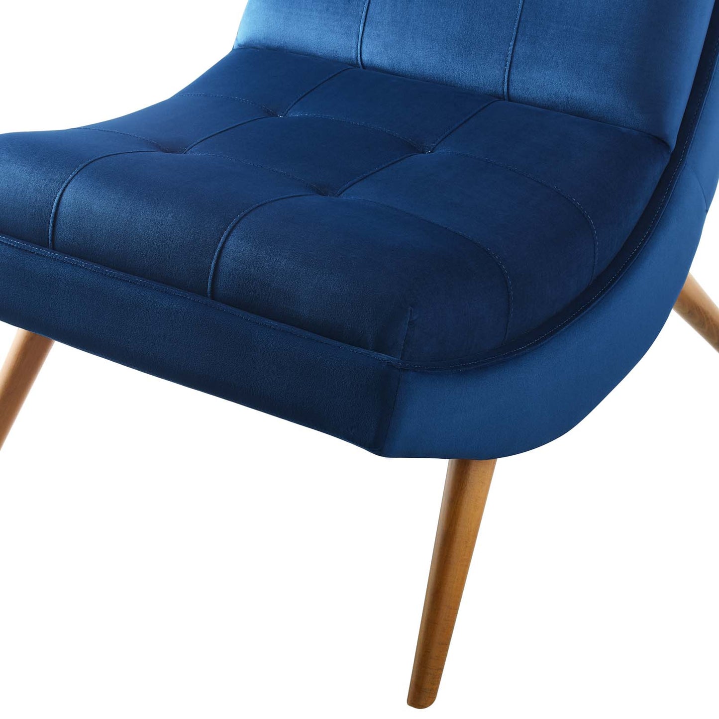 Ramp Upholstered Performance Velvet Lounge Chair and Ottoman Set, Velvet Fabric Wood, Navy Blue, 17445