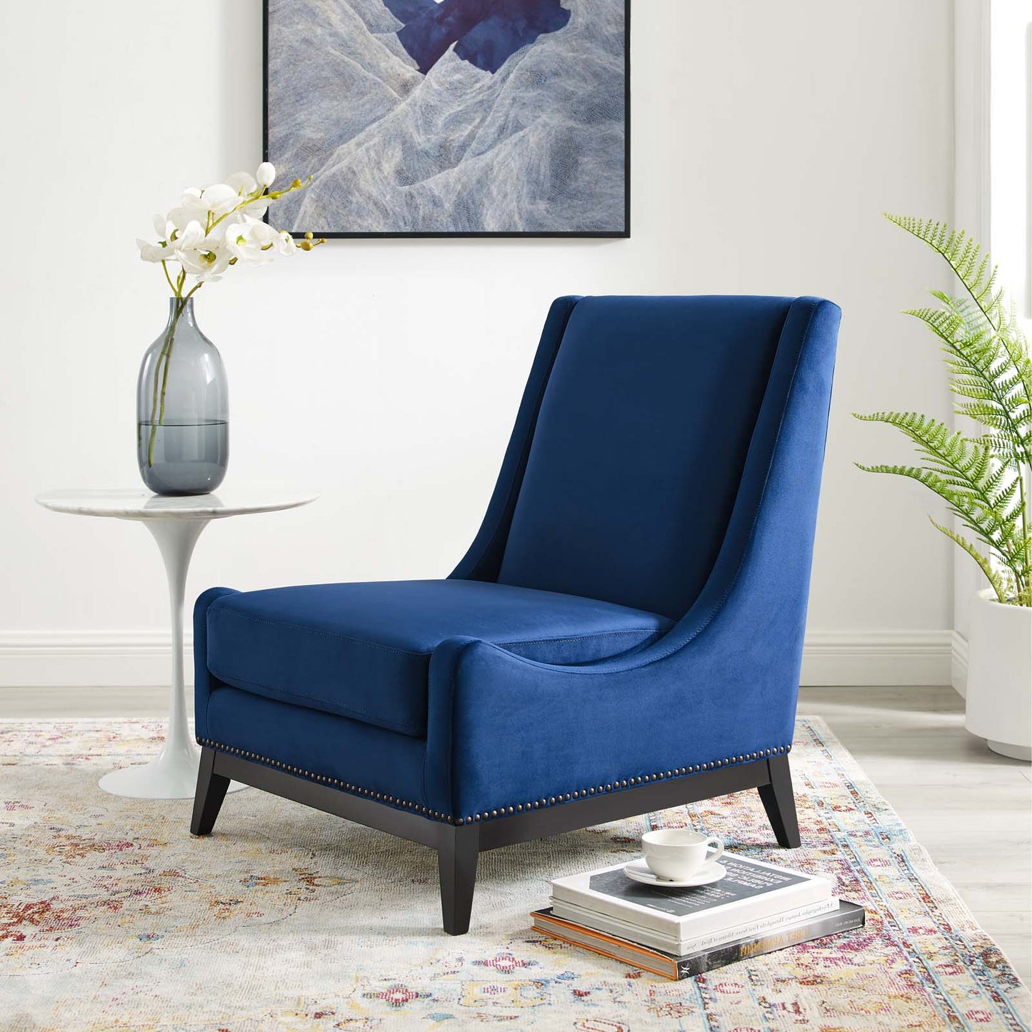 Confident Accent Upholstered Performance Velvet Lounge Chair, Velvet Fabric, Navy Blue, 17448