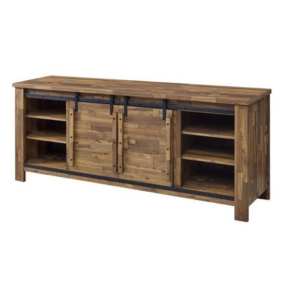 Cheshire 70" Rustic Sliding Door Buffet Table Sideboard, Wood Steel Metal, Natural Walnut Brown, 17449