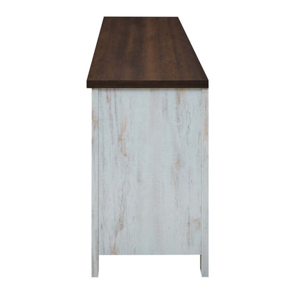 Bennington 70" Rustic Sliding Door Buffet Table Sideboard, Wood Metal Steel, White, 17450