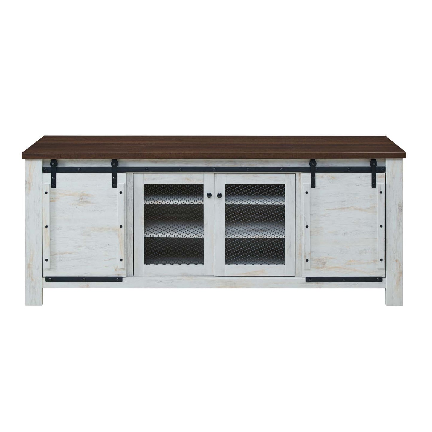 Bennington 70" Rustic Sliding Door Buffet Table Sideboard, Wood Metal Steel, White, 17450