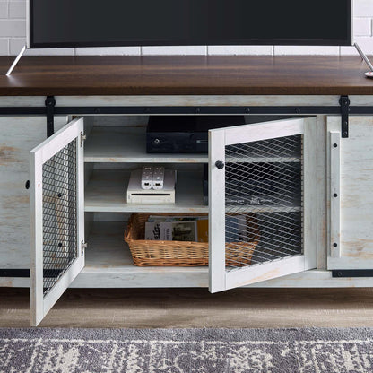 Bennington 70" Rustic Sliding Door Buffet Table Sideboard, Wood Metal Steel, White, 17450