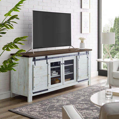 Bennington 70" Rustic Sliding Door Buffet Table Sideboard, Wood Metal Steel, White, 17450