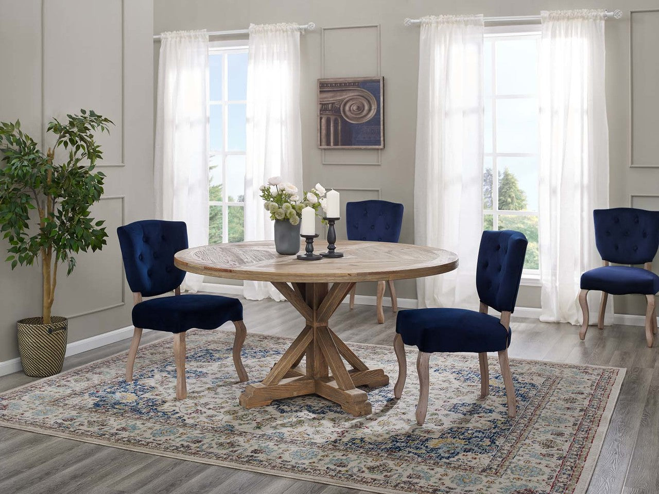 Column 59" Round Pine Wood Dining Table, Wood, Brown 15460