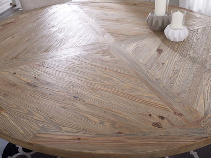 Column 71" Round Pine Wood Dining Table, Wood, Brown 15461