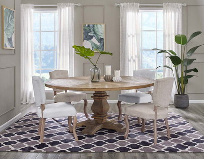 Column 71" Round Pine Wood Dining Table, Wood, Brown 15461