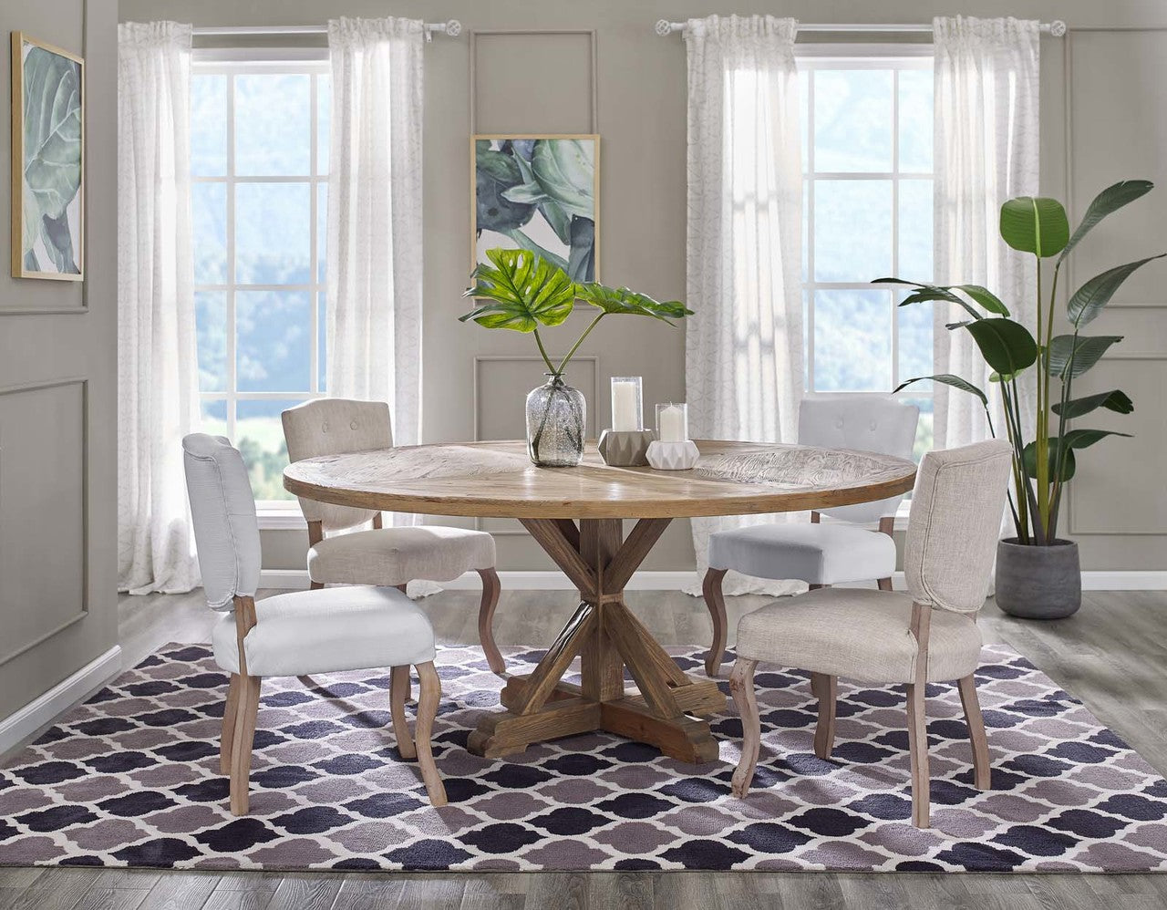 Column 71" Round Pine Wood Dining Table, Wood, Brown 15462