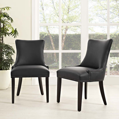 Marquis Dining Chair Faux Leather Set of 2, Faux Vinyl Leather Nail Rivet, Black 15463